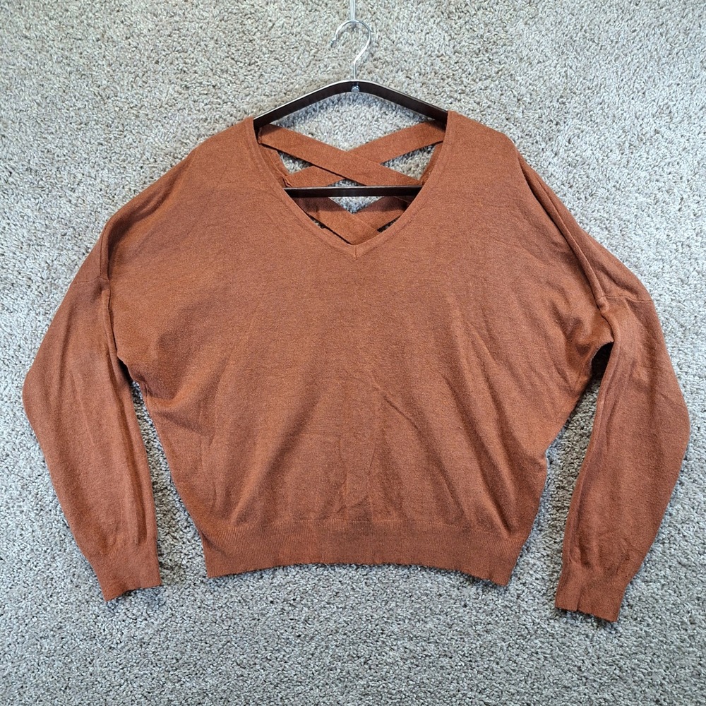 Dreamers by Debut Sweater Womens L Brown Criss Cross Back V-Neck Cottagecore
